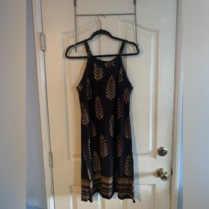 Leaf Pattern Black and Gold Halter Neckline Dress